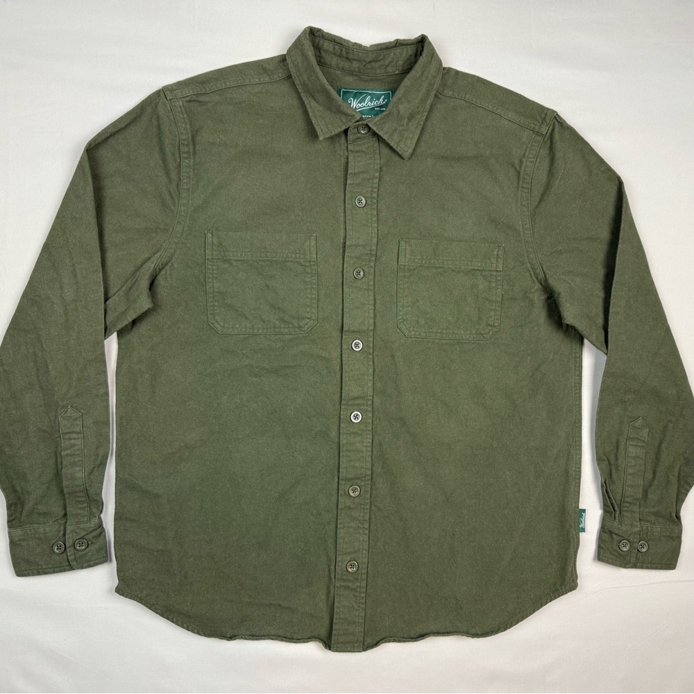 Woolrich Mens Chamois Button Up Shirt Sz Large Green Label Collection A7
